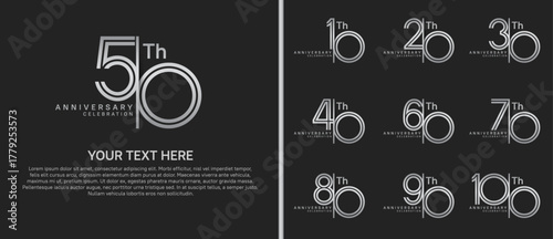 anniversary logo set with split style. silver color on black background for celebration moment