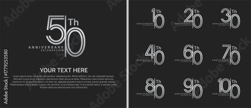 anniversary logo set with split style. silver color on black background for celebration moment