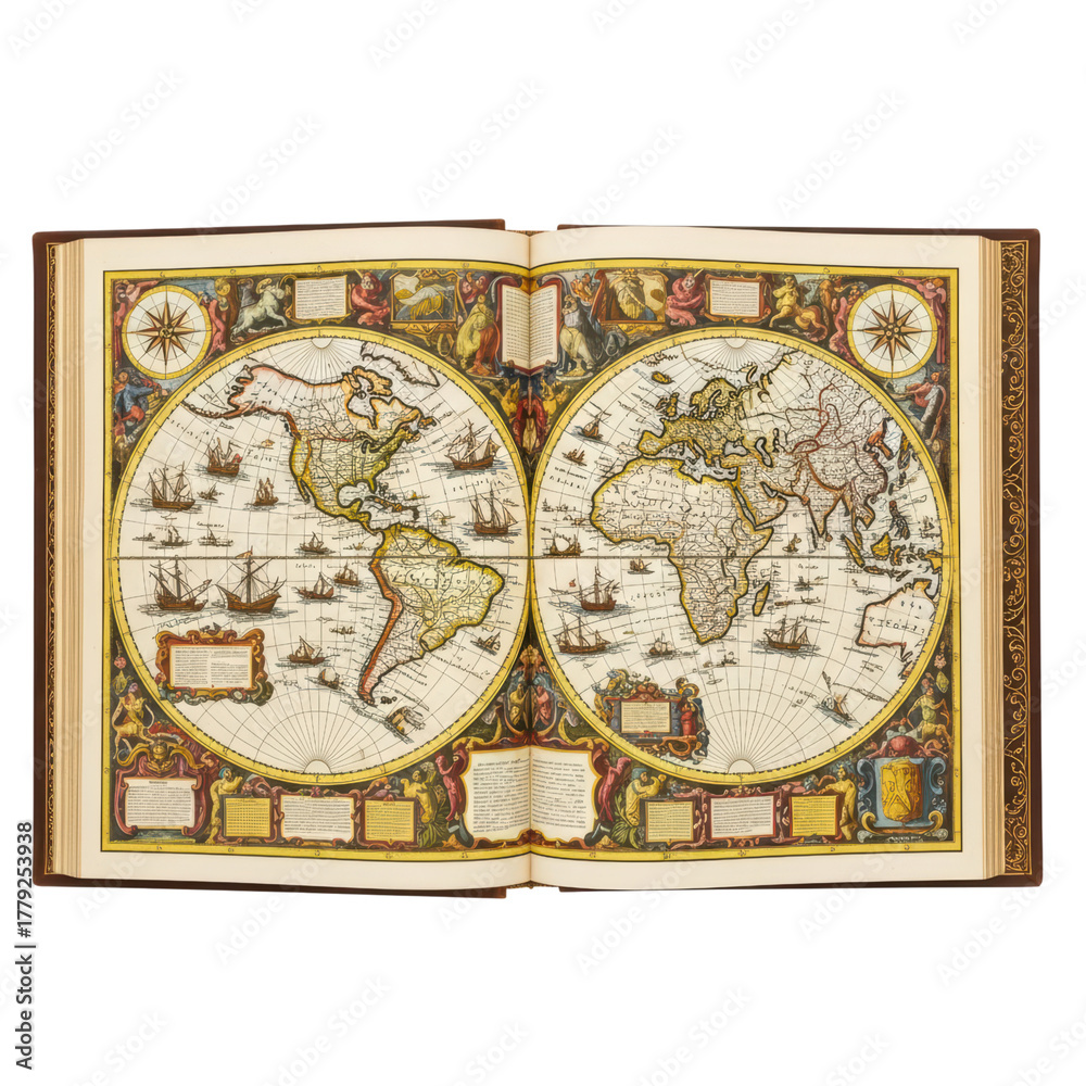 Fototapeta premium Antique world map depicting continents and oceans in historical atlas