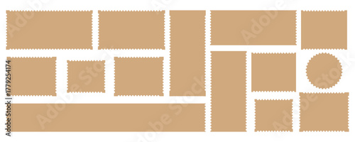 Empty geometric frames with wavy edges. Set of postage stamps or text boxes. Vector.