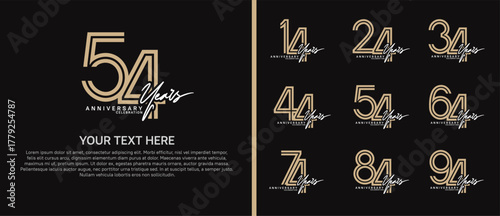 anniversary logo set with handwriting. brown and white color on black background for celebration moment