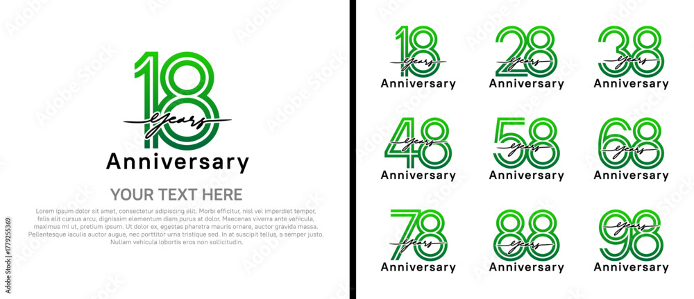 Naklejka premium anniversary logo set with handwriting. green and black color on white background for celebration moment