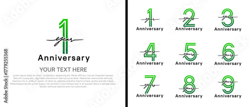 anniversary logo set with handwriting. green and black color on white background for celebration moment