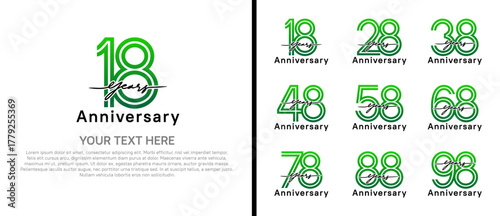 anniversary logo set with handwriting. green and black color on white background for celebration moment