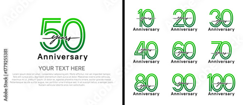 anniversary logo set with handwriting. green and black color on white background for celebration moment
