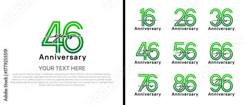 anniversary logo set with handwriting. green and black color on white background for celebration moment