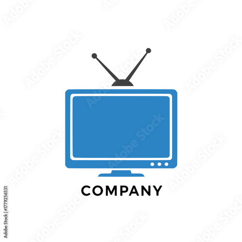 Classic Blue Television Icon with Rabbit Ear Antennas Representing Vintage Broadcast Media and Entertainment for Modern Company Branding or Digital Content Initiatives