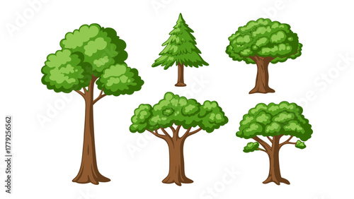 Green Symphony: A vibrant collection of stylized trees, each a unique expression of nature's artistic flair, harmonizing together to create a visual melody. 