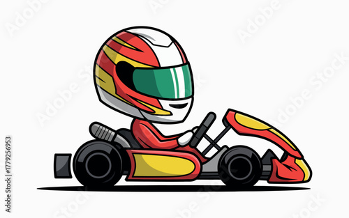 Racing Go-Kart Speed Sports Illustration Featuring Helmeted Driver in Motion