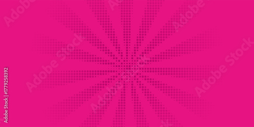 Pink comics background. Abstract lines backdrop. Bright sunrays. Design frames for title book. Texture explosive polka. Beams action. Pattern motion flash. Rectangle fast boom. Vector illustration