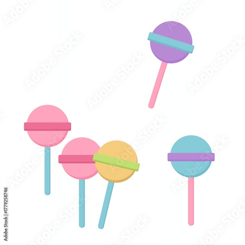 A colorful flat vector illustration of assorted lollipops