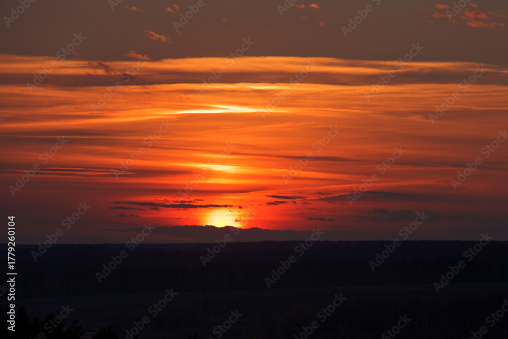 Fototapeta premium Dramatic Fiery Red and Orange Sunset Sky