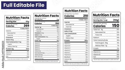 Nutrition facts template,nutrition label,supplement facts, vitamin facts, nutrition fact vector illustration