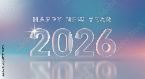Futuristic new year 2026 frosted glass text effect reflection abstract design