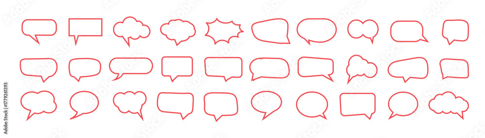Fototapeta premium Speech bubble set. talk bubble cloud speech bubbles collection. Chat bubble in Red, Outline Speech bubble sign and symbol. Different Speech bubbles for talk, dialogue, Vector illustration.