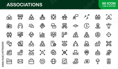 Associations Professional Line Icon Set – Modern Minimal Vector Symbols for Organizations and Networking