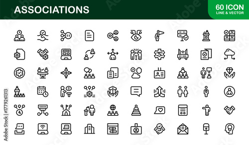 Associations Professional Line Icon Set – Modern Minimal Vector Symbols for Organizations and Networking