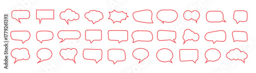 Speech bubble set. talk bubble cloud speech bubbles collection. Chat bubble in Red, Outline Speech bubble sign and symbol. Different Speech bubbles for talk, dialogue, Vector illustration.