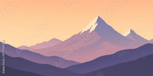 Sunrise mountain landscape with fog and misty peaks