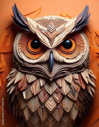Detailed Origami Artwork of an Owl Styled with Intricate Paper Shaping and a Vibrant Color Palette
