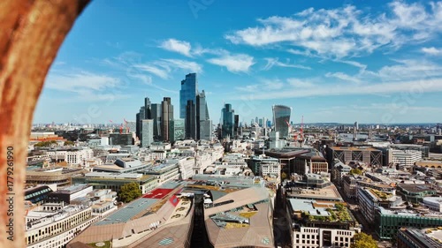 Epic aerial panoramic shot of London, England, UK featuring the Square Mile and the Shard