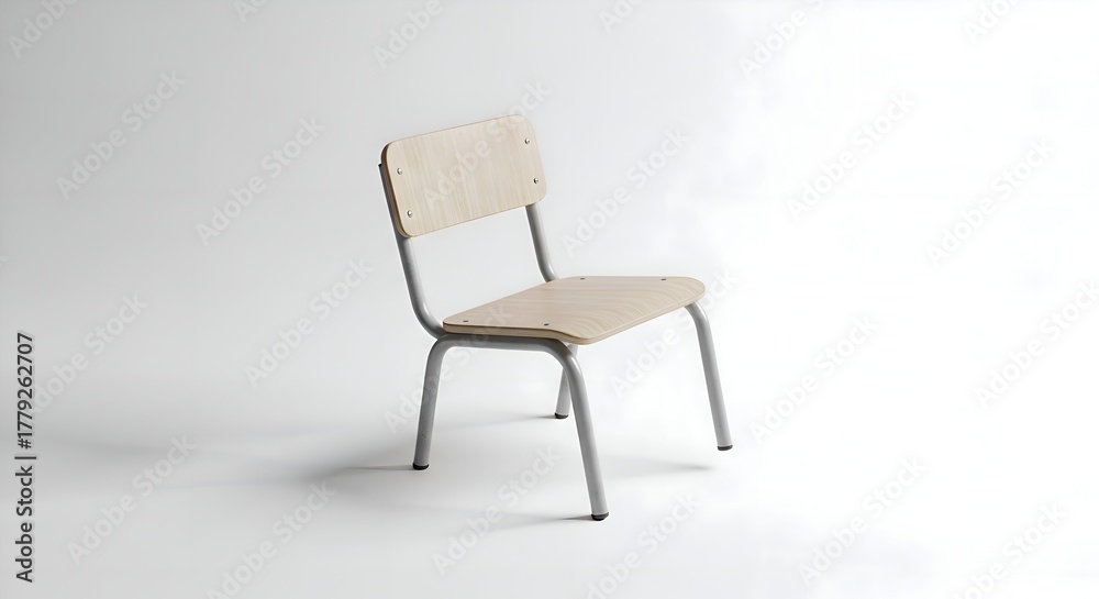 Obraz premium A small school chair placed slightly, minimal white backdrop
