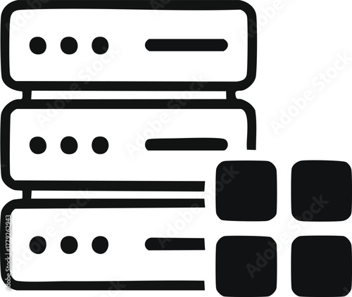 Illustration of a server stack with a grid of squares, perfect for technology and data related themes