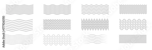 Waves line set. Wave ornament pattern. Set of wavy zigzag lines. Wave thin line background. Vector zigzag and wavy horizontal underline. Vector illustration