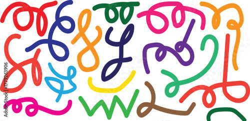 Vibrant Abstract Hand-Drawn Squiggles Pattern Vector Background Design.