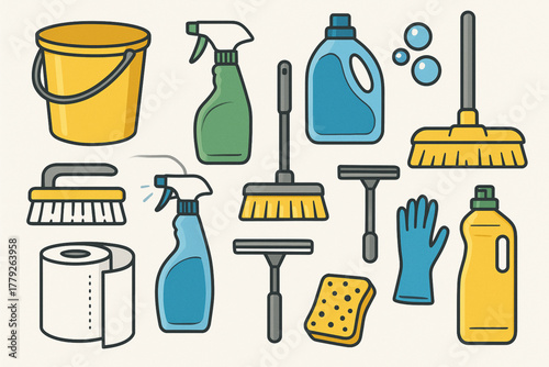 Cleaning Tools & Products Set – Home Cleaning Equipment Vector Collection