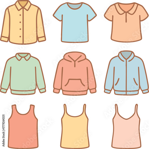 Tops Outfit Flat Icon Packs 1