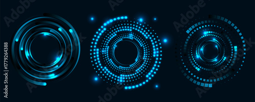 Glowing musical particles. Abstract halftone dot pattern. Vector technology logo element. EPS10