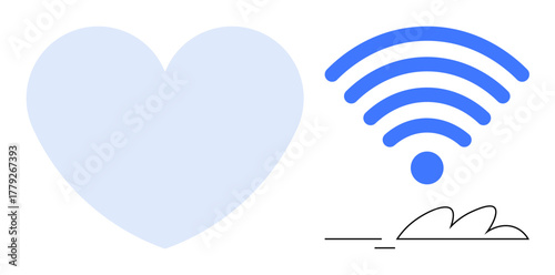 Blue heart and strong wireless signal with cloud line element symbolizing digital connection, kindness, and reach. Ideal for technology, communication, love, care, network, innovation teamwork