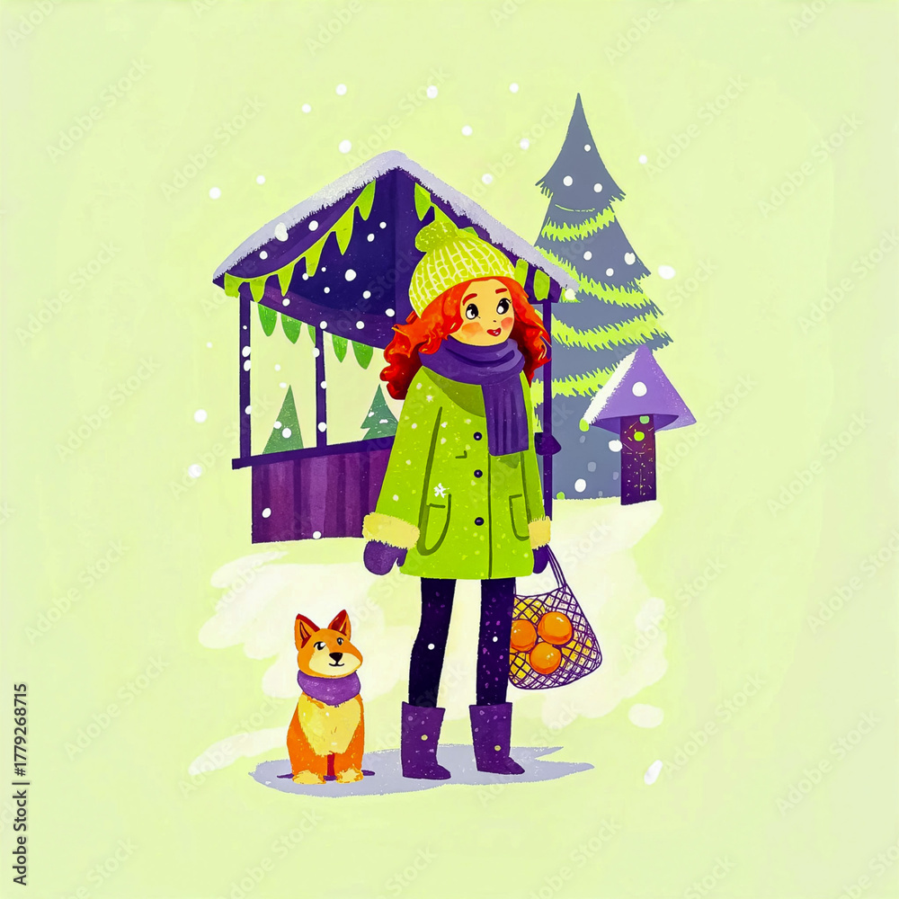 Naklejka premium girl with corgi dog