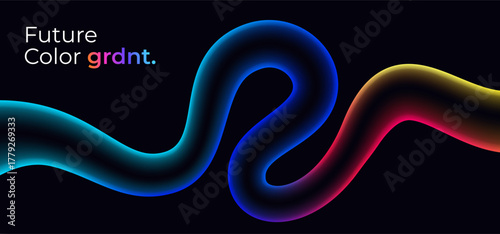 Wavy shape with Colorful gradient on black background. Vector creative illustration.