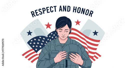 Military woman showing respect and honor, suitable for veterans' memorials and patriotic events