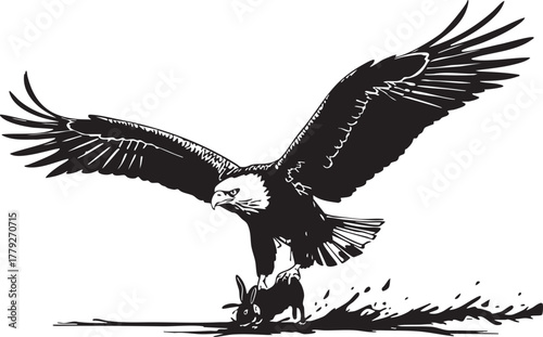 Majestic bald eagle in flight with prey isolated on transparent background