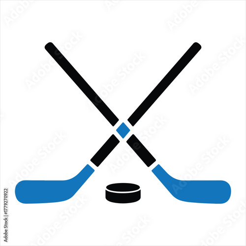 Crossed ice hockey sticks and puck icon graphic on white background isolated on white background