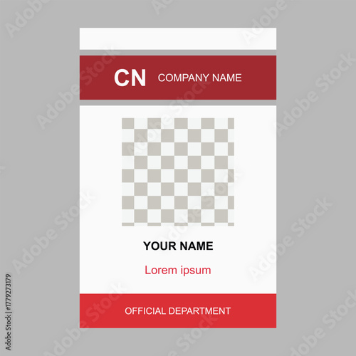 Vector id card template. RED SILVER white color. Employee ID. Simple realistic design. Flat style illustration
