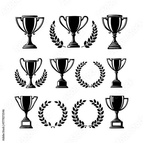 Trophy cup icon vector collection. Winning symbol set silhouette on a white background