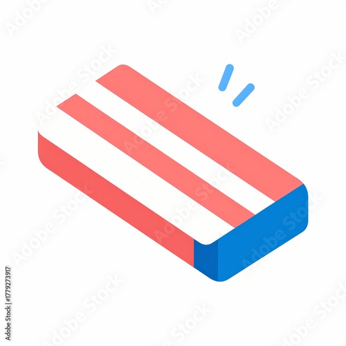 Isometric Eraser with Red and White Stripes and Blue Base.