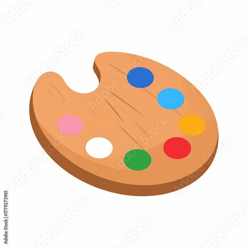 Wooden Art Palette with Colorful Paint Splashes Isolated on White Background.