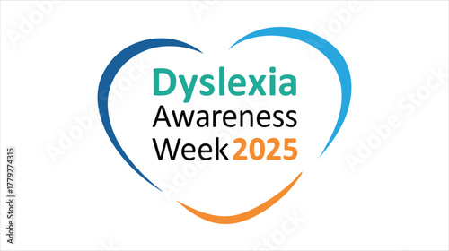 Dyslexia awareness week 2025 heart icon for support and education isolated on white background