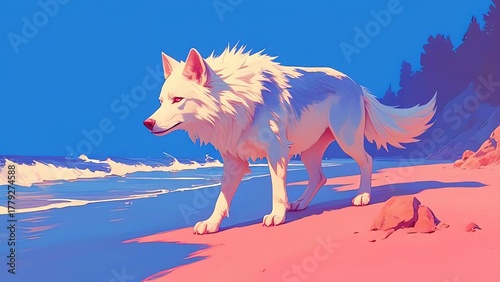 A wolf on the beach
