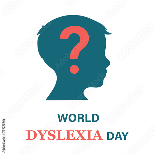 World dyslexia day concept with child silhouette and question mark isolated on white background