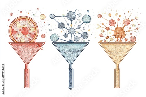 Obraz na plátně Creative illustration of scientific funnels representing different stages of fil