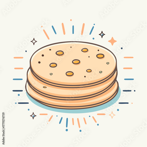 Stack of Flatbreads with Sparkles and Geometric Accents on a Light Background