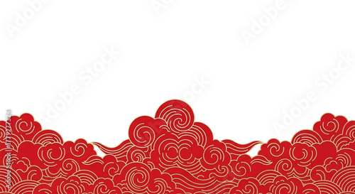 Elegant red and gold cloud pattern isolated on transparent background, a symbol of prosperity and good fortune in asian cultures