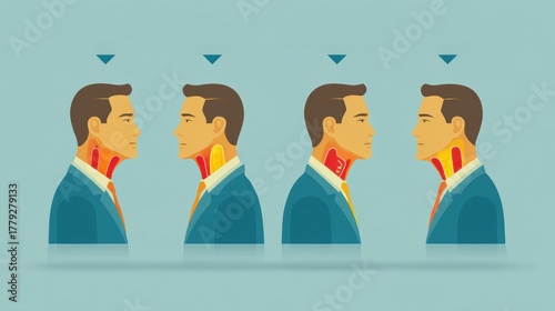 Treatment Options for Hypothyroidism. Illustration of a man showing neck anatomy in different profiles, highlighting muscles and structure.
