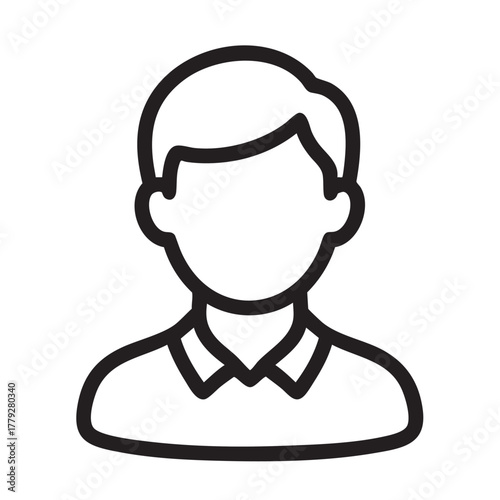 Simple black and white line drawing of a generic male head and shoulders